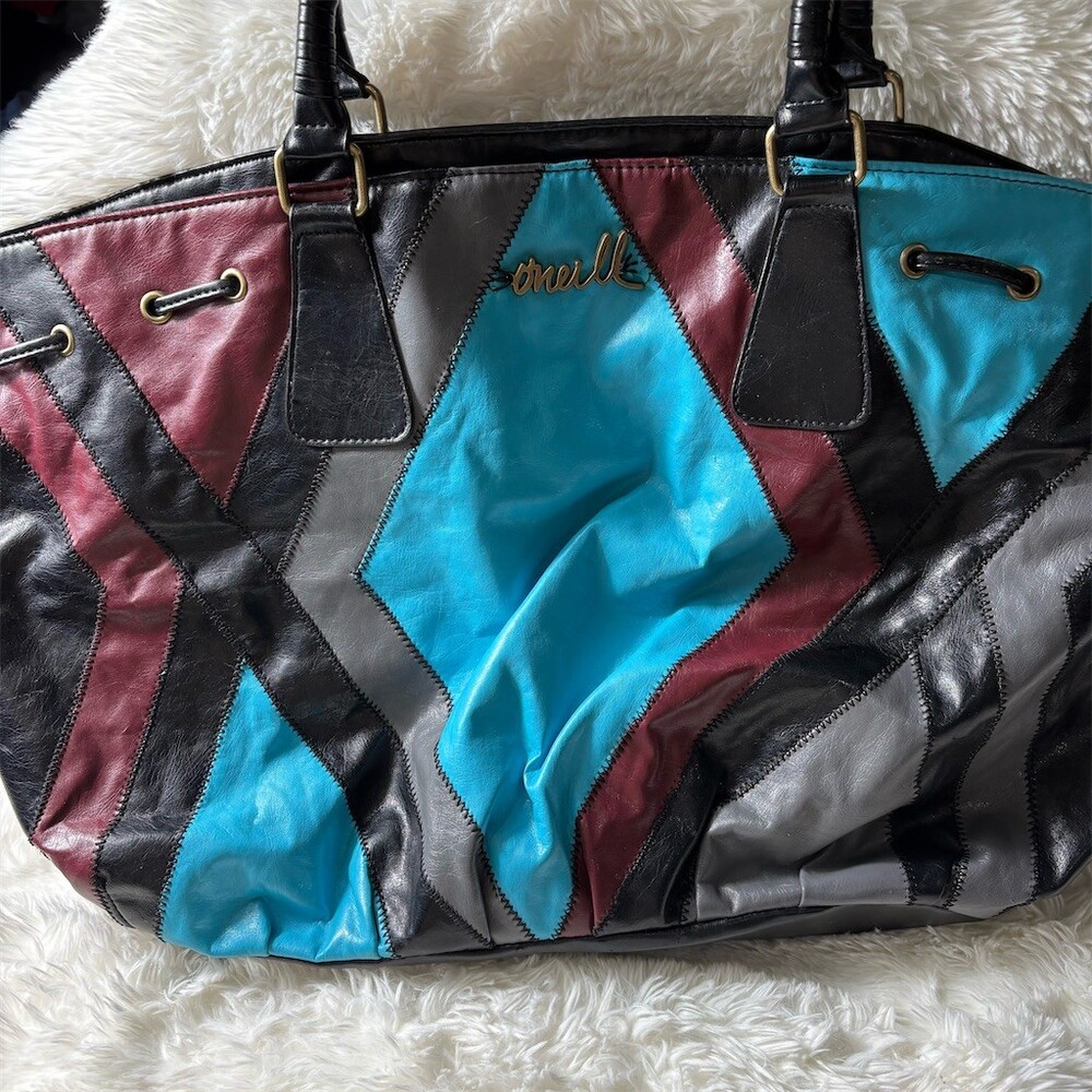 O'Neill Tote Shoulder Bag Womens Large Multicolor Patchwork Drawstring